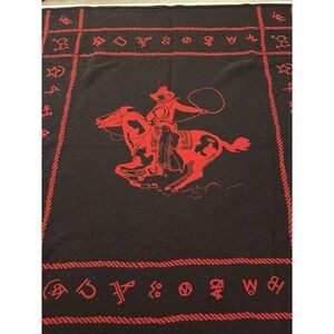 PENDLETON-Westland Wovens Vintage Cowboy Blanket Branding Stamps Red & Black 60"